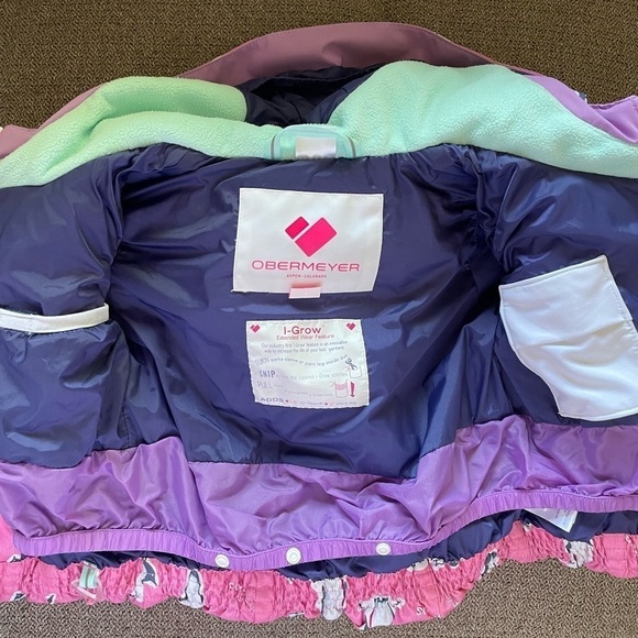 Obermeyer Little Girls Cakewalk Insulated Ski Jacket XS 1yr Pink Penguins - Picture 8 of 12